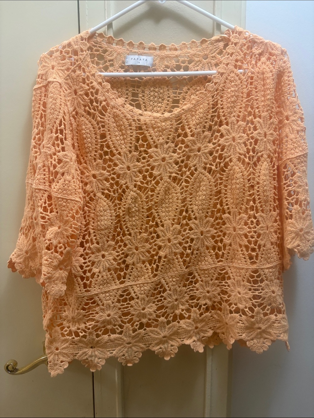 Papaya Peach Crochet Open-Knit Tunic Top